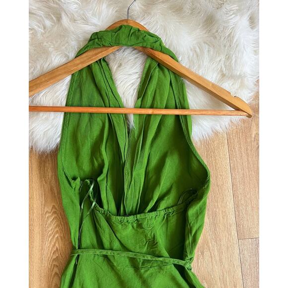 ZARA Blogger Fave Green V-Neck Long Dress NWT | Linen Blend Maxi - Picture 16 of 16